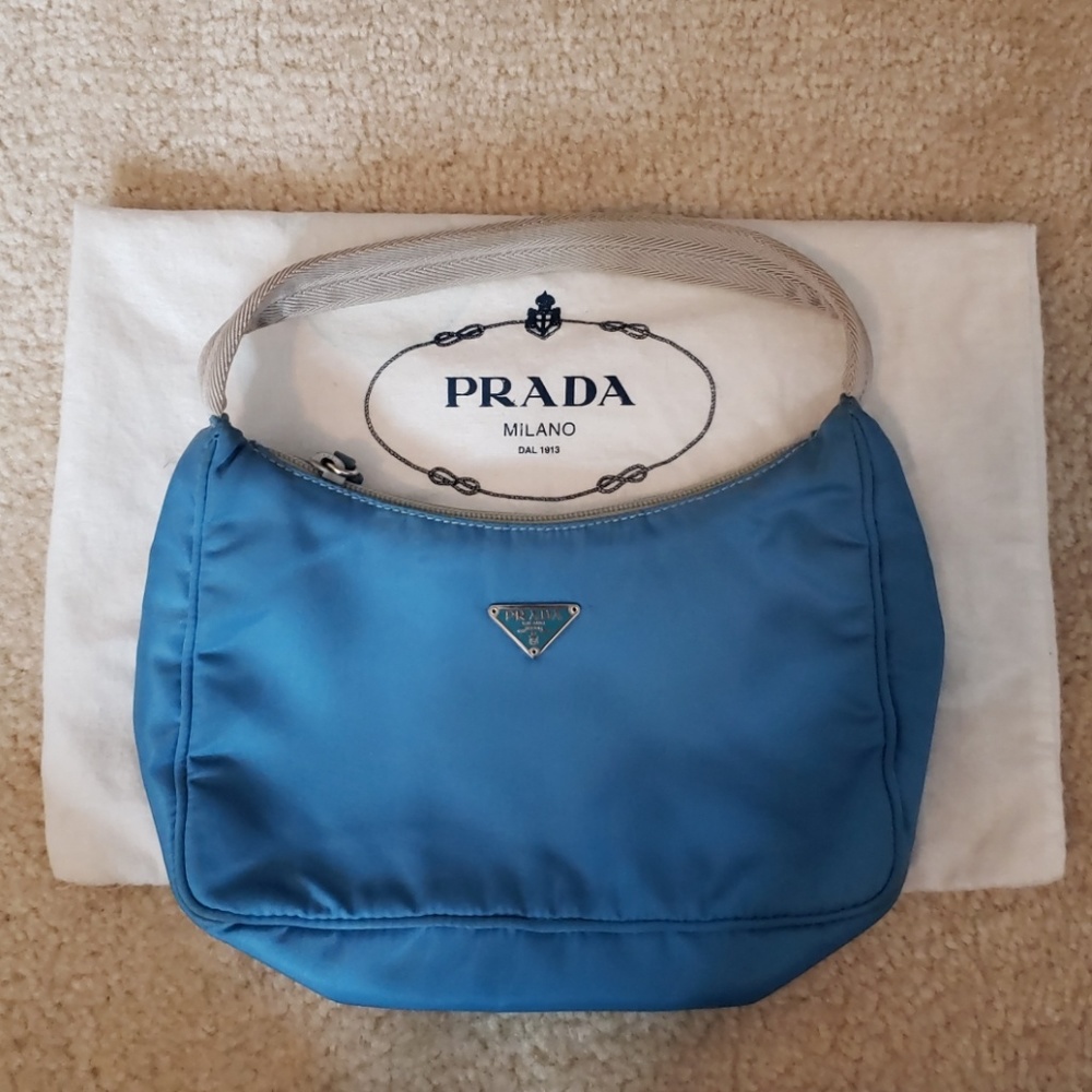 Prada Mini Nylon Tessuto Sport Hobo Dusty Blue